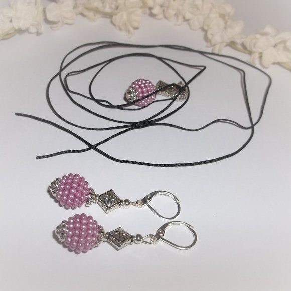 Purple Pearl Jewelry Set Necklace Earrings Matching Jewelry Gift Idea Girl 6679 - Picture 4 of 9